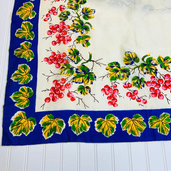 Large Square Silky Scarf Grape Leaf and Grape Design - Picture 3 of 6